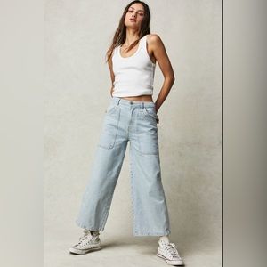 Free people piper crop Jean in worn railroad wash